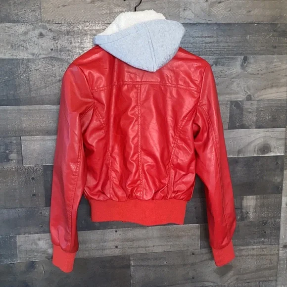 Fun Red BB Winter Jacket with Gray Sweatshirt Hood - Picture 4 of 8